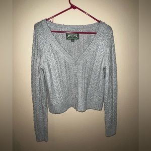 Grey Knitted Cropped Button Up Sweater - American Eagle - Size Small